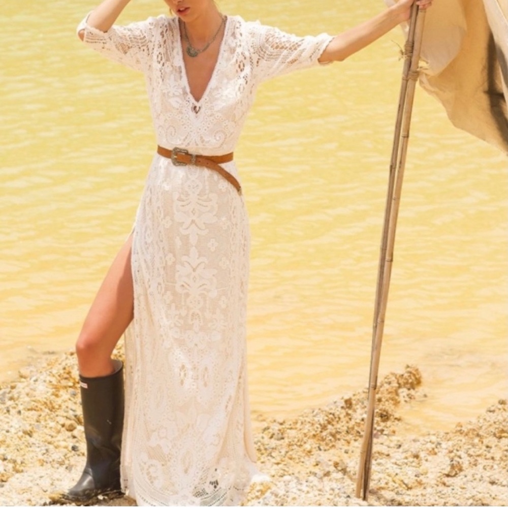 Spell Woodstock White Lace Maxi Dress Large